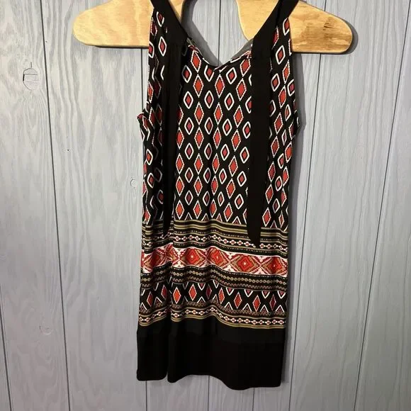 Enfocus Womans Halter Dress Tie Neck Black Red Geometric Pattern Size‎ 16W - Picture 6 of 8